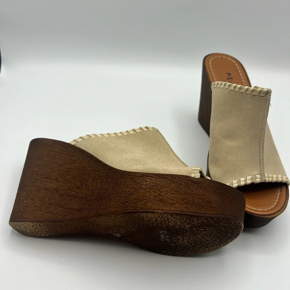 Mariella Women’s Leather Platform Wedge Beige Sandals Size 6.5 M Light W Italian - Picture 3 of 6